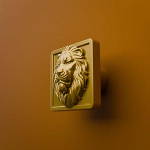 Sleeping Lion Cabinet Knob, Square Neoclassical Pull, Golden Sun Hardware
