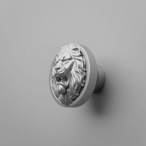 Silver Lion Baroque Round Knob, Carved European Cabinet Hardware