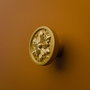 Rosette Cabinet Knob, Gold Round Gothic Dresser Hardware
