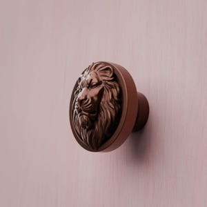 Sleeping Lion Cabinet Knob, Copper Round Art Deco Drawer Pull