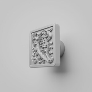 Rococo Cabinet Knob, White Square Rinceaux Dresser Hardware