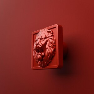 Roaring Lion Knob, Red Square Cabinet Hardware, Statement Drawer Pull Upgrade