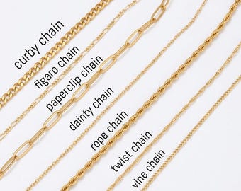 18K Gold Plated Sterling Silver Handmade Necklace, Cable, Paperclip, Figaro, Curb Chains