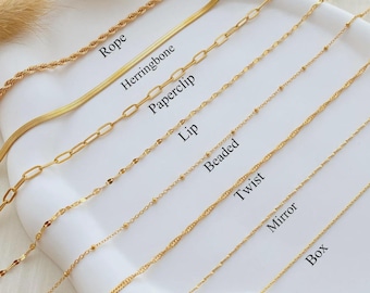 18K Gold Filled Chain Necklace,Rope Chain,Lip Chian,Box Chain,Paperclip Chain,Waterproof Chain,Dainty Chain,Valentine's Day Gift for Her