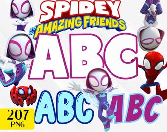 Spidey Alphabet Font, Superhero Clipart, Amazing Friends Numbers, Gwen Letters, Birthday Party Gifts, Marvel Kids Spiderman, Cake Topper Png