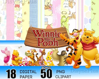 Winnie the Pooh Digital Papers SVG Bundle 2026, Tigger Png Eeyore Svg Files for Cricut, Birthday invitations, Kanga Gopher Seamless Patterns