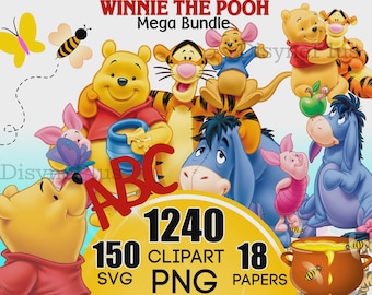 Winnie the Pooh SVG Bundle 2026, Tigger Png, Eeyore Svg Files for Cricut Silhouette, Piglet Svg Clipart, birthday invitations, Kanga, Gopher
