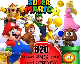 Super Mario SVG Bundle, Mario Clipart Digital Download Cut Files for Cricut, Luigi svg, Scrapbook design, Princess Peach Kart 2026 Bros Png