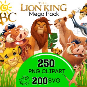 Pacchetto SVG del Re Leone, file SVG di Simba per Cricut, file di taglio di Hakuna Matata, clipart PNG di Mufasa, caratteri di animali del safari, cartone animato carino di Pumba Temon