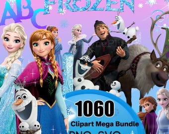 Frozen Svg Bundle, Frozen Png Cut File, Frozen 2 Clipart, Princess Png, Anna Elsa Olaf, Frozen 2 Svg, Frozen Birthday 2026 Cartoon Poster