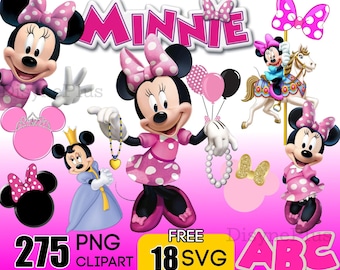 Minnie PNG, Minnie Clipart, Minnie SVG, Minnie Font Letters Digital Download for Minnie Birthday or Crafts