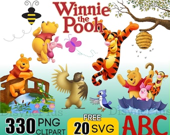Winnie the Pooh SVG Bundle 2026, Tigger Png, Eeyore Svg Files for Cricut Silhouette, Piglet Svg Clipart, birthday invitations, Kanga, Gopher