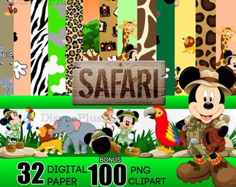 Mickey Safari Digital Papers Png Birthday Cut Files For Cricut, Clipart, Jungle Animal Kingdom Svg, 2026 Disney Wild Trip Shirt Cake Topper