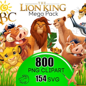 Pacchetto SVG del Re Leone, file SVG di Simba per Cricut, file di taglio di Hakuna Matata, clipart PNG di Mufasa, caratteri di animali del safari, cartone animato carino di Pumba Temon