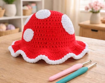 Mushroom Hat Crochet Pattern PDF | Easy Fairy Toadstool Hat | Cottagecore Costume | Instant Download
