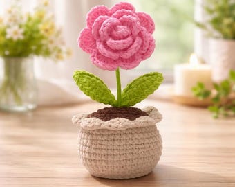 Rose Pot Crochet Pattern PDF – DIY Amigurumi Flower Plant, Easy Beginner Design