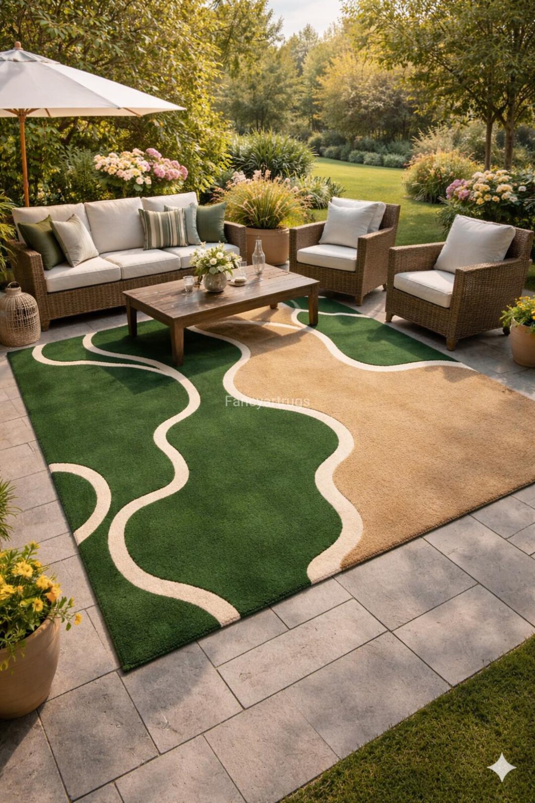 Green Abstract Wave Outdoor Rug – Modern Patio Deck Carpet - Etsy