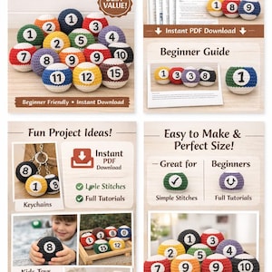 Billiard Ball Crochet Pattern Bundle, Amigurumi Balls PDF, Pool Balls Set, Beginner Crochet Pattern, Sports Toy Crochet, DIY Gift Idea