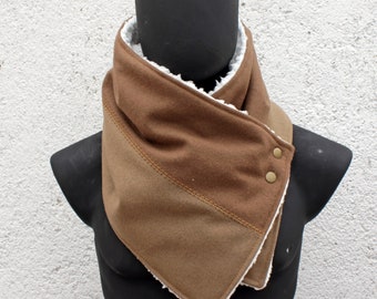 Unisex scarf.Men & women neckwarmer.2 tones of camel wool and sherpa fabric,metallic snaps.READY to SHIP.