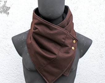 Unisex scarf,Men,women cowl.Chocolate brown wool,metallic snaps.Modern,cozy neckwarmer.Gift.READY to SHIP.