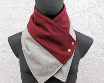 Unisex schal.Rote und hell Grau Wolle,metallic Druckknopf.Modern,gemütlich.