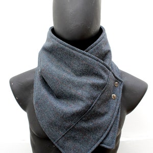 Unisex scarf.Men & women cowl.Teal herringbone wool,metallic snaps.Modern,elegant,cozy.gift.READY to SHIP. image 1