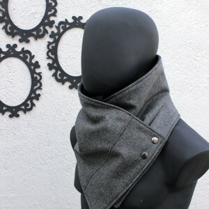 Unisex scarf.Men & women cowl, Oxford grey wool,metallic snaps. Modern and cozy.Gift. READY to SHIP. image 2