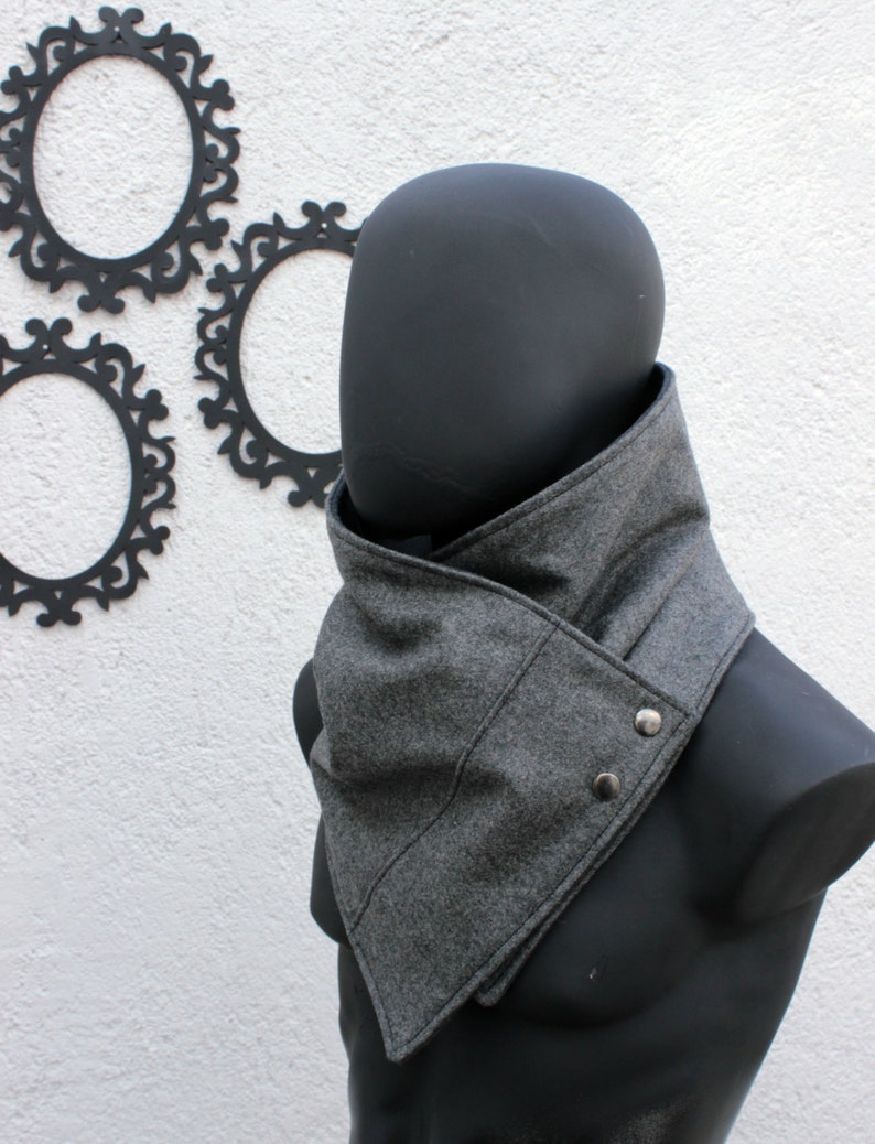 Unisex scarf.Men & women cowl, Oxford grey wool,metallic snaps. Modern and cozy.Gift. READY to SHIP. image 2