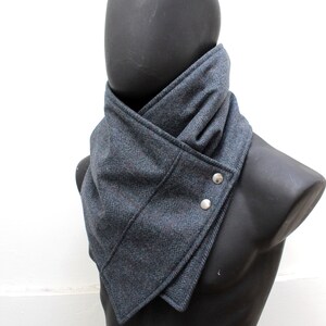 Unisex scarf.Men & women cowl.Teal herringbone wool,metallic snaps.Modern,elegant,cozy.gift.READY to SHIP. image 2