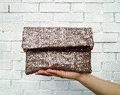 Old Gold sequin foldover clutch, Vegan Clutch,Minimalist and glamorous.Bridesmaid clutch, weeding clutch.