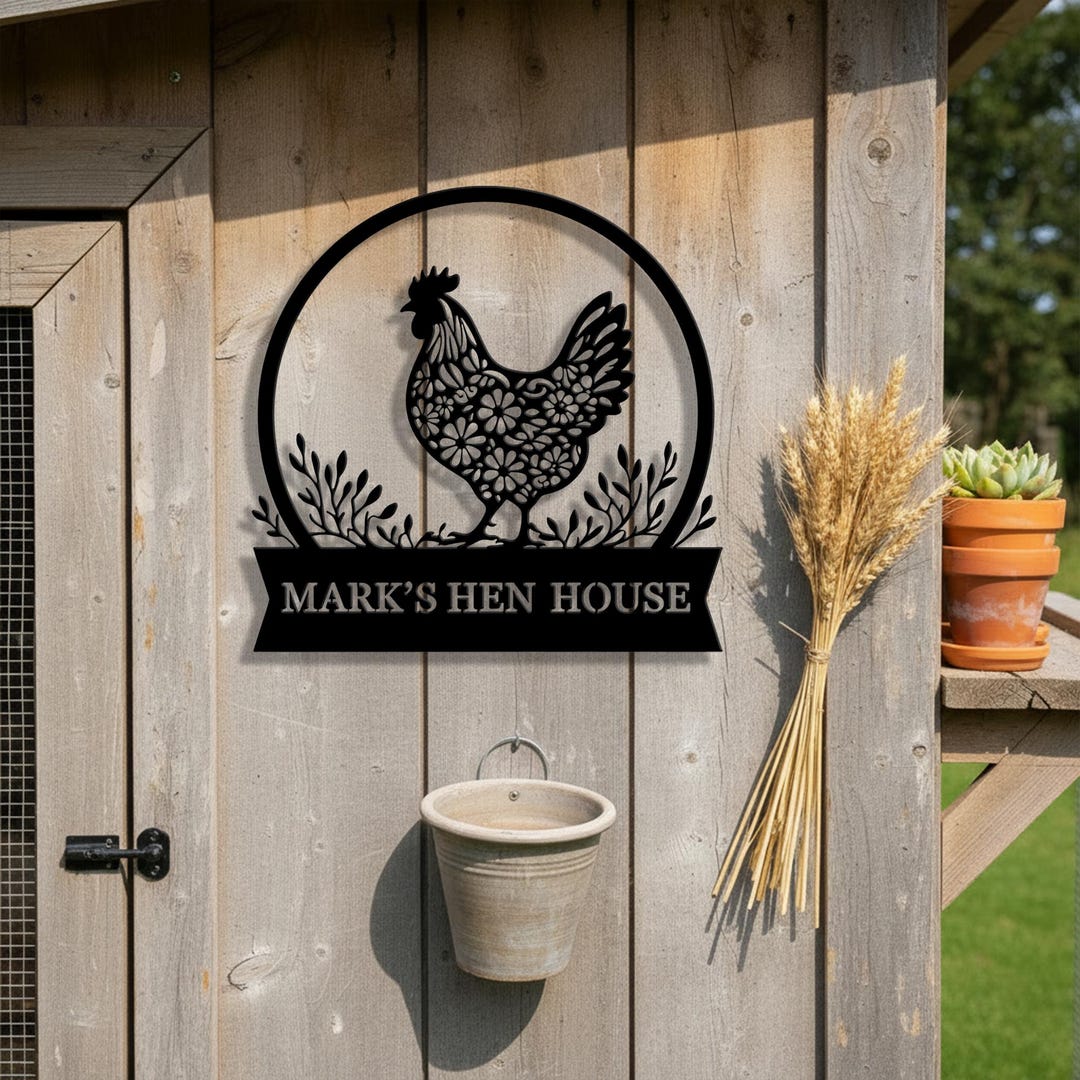 Hen Sign Custom Farmhouse Floral Hen Silhouette Art, Outdoor Farm Decor, Flower ...