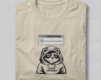 Minimalistisk tvättbjörnsgrafik-t-shirt, Motivation Not Found-tröja, unisex streetwear
