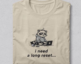 Tvättbjörn I Need Long Reset-tröja, minimalistisk utbrändhet-tröja, introvert humor-tröja