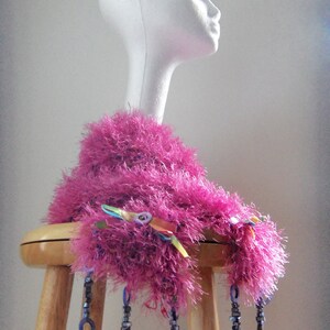 Fuchsia Fervor Fun Fur Scarf Rainbow&Pearl details No 19.