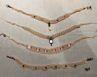 TOO CUTE CHOKERS: Crochet 15" Chokers. Choose from 4 Designs w Varying Closures & Accents.