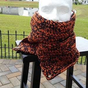 Unisex Pumpkin n Black Buttoned Infinity Scarf.