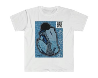 Afro Blue Lady Unisex Soft style T-Shirt feat. Artwork by C. Lorraine Bagley.