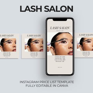 Lash Salon Instagram Price List Template Canva, Editable Lash Extension Service Menu, Instagram Post Template for Lash Business