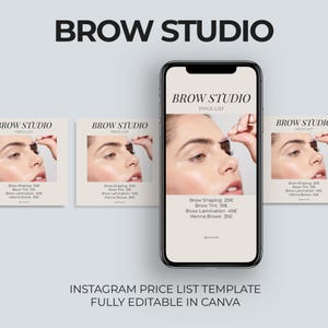 Brow Studio Instagram Price List Template Canva, Editable Brow Service Menu, Instagram Post Template for Brow Business