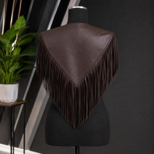 Handmade Leather Fringe Cape | Western Shoulder Cape | Boho Festival Shawl | Genuine Poncho image 3