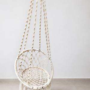 Boho Macrame Hanging Chair | Handmade Cotton Rope Swing | Indoor Outdoor Hammock Chair | Bohemian Seat