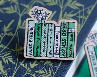 Brontë Sisters Bookshelf Wooden Pin Badge