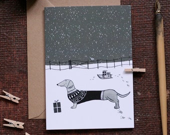 Dog Christmas Card Dachshund In The Snow