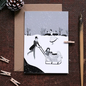 Viktorianische Weihnachtskarte Schwanenschlitten