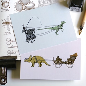 Dinosaurier Postkarte viktorianischen Dinosaurier Postkarte Velociraptor Postkarte Triceratops Postkarte Mini Print ungerahmt