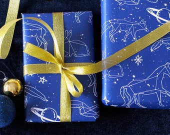 Constellation Moon and Planets Christmas Wrapping Paper Gift Set