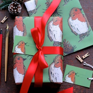 Set regalo di carta da regalo natalizia con Robin
