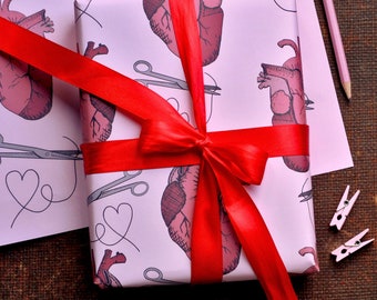 Anatomical Heart Wrapping Paper Valentine's Day Wrapping Paper Halloween Gift Wrap