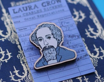 Wooden Pin Charles Dickens Book Pin Great Expectations Wooden Pin Badge Book Enamel Pin Book Worm Author