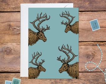 Reindeer Christmas Card Blue